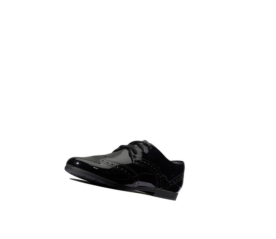 Clarks Scala Spitze Lack Leder Schulschuhe Mädchen Schwarz | DIMA76249
