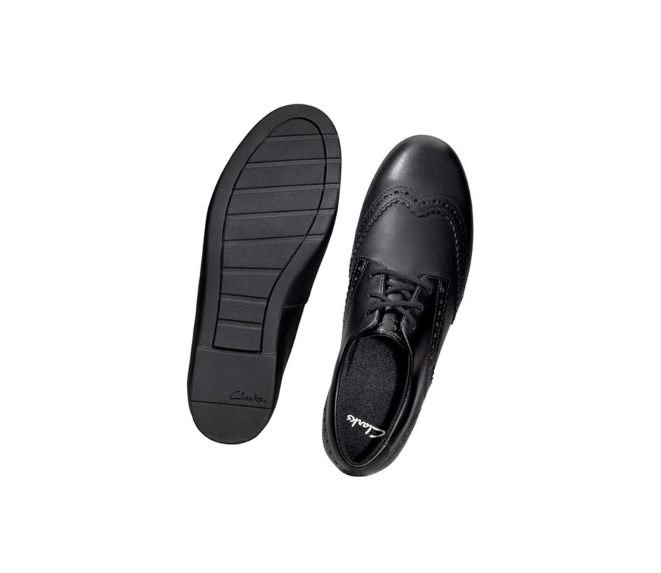 Clarks Scala Spitze Leder Schulschuhe Mädchen Schwarz | GAWT47580