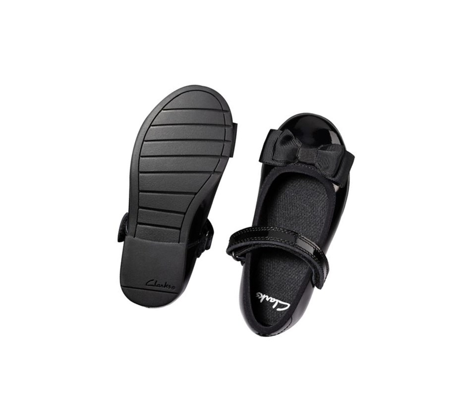Clarks Scala Tap Lack Textil Freizeitschuhe Mädchen Schwarz | ZGEO45763