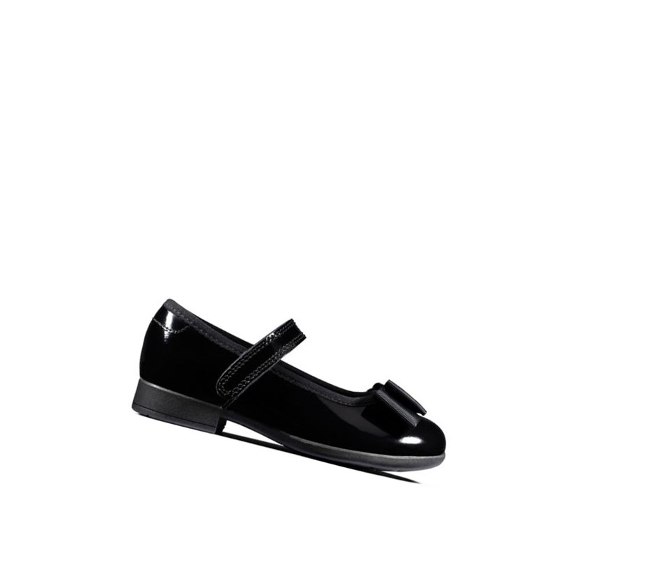Clarks Scala Tap Lack Textil Freizeitschuhe Mädchen Schwarz | ZGEO45763