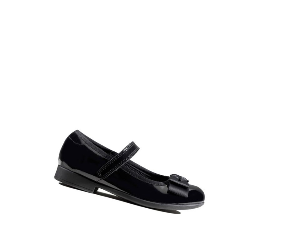 Clarks Scala Tap Lack Textil Schulschuhe Mädchen Schwarz | VJLM14809