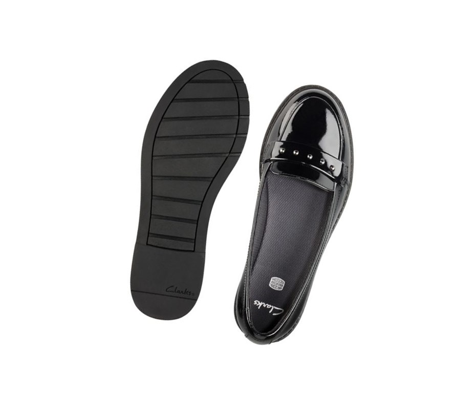 Clarks Scala Walk Lack Leder Slip On & Loafers Mädchen Schwarz | QMJG28741
