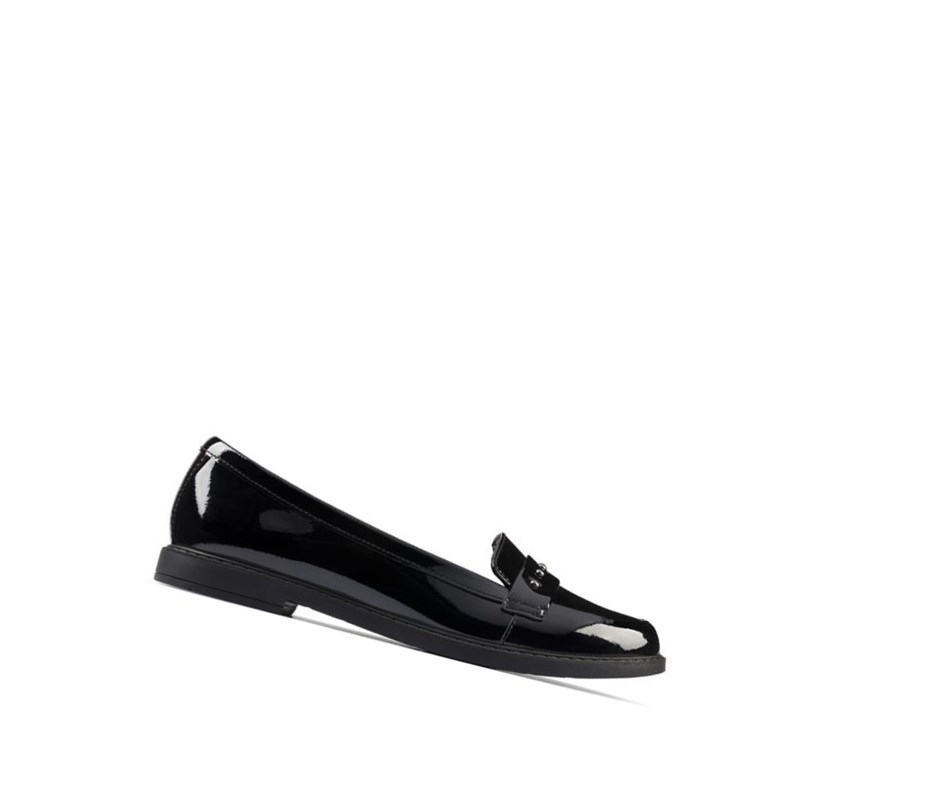 Clarks Scala Walk Lack Leder Slip On & Loafers Mädchen Schwarz | QMJG28741