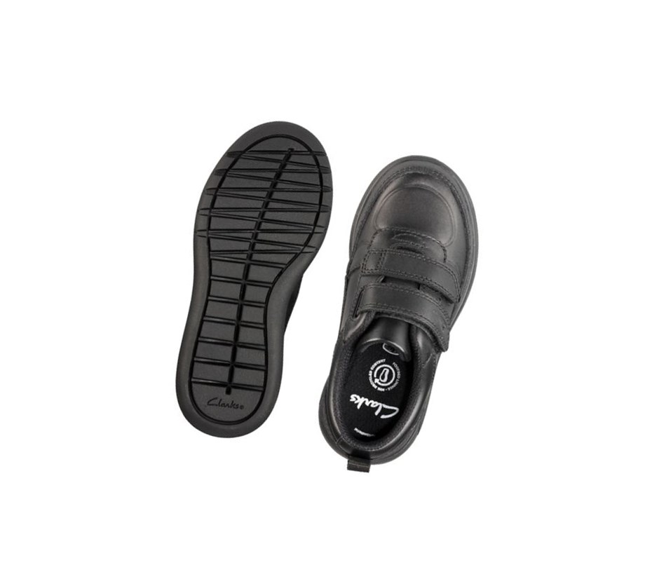 Clarks Scape Flare Leder Schulschuhe Mädchen Schwarz | EAFG29345