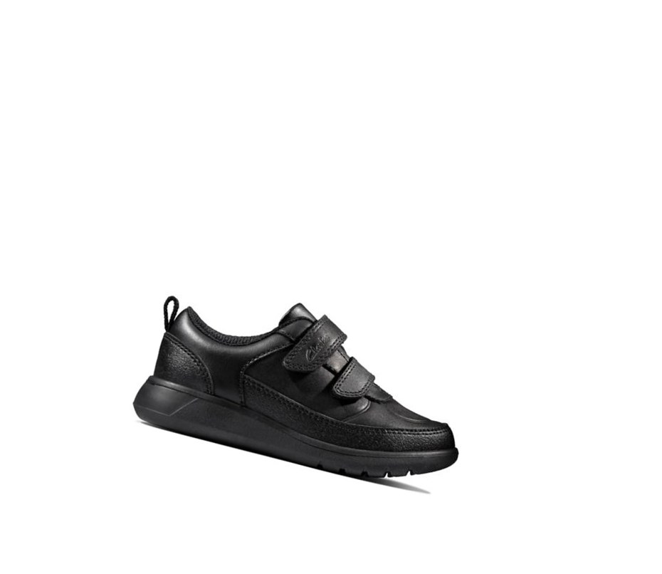 Clarks Scape Flare Leder Schulschuhe Mädchen Schwarz | EAFG29345