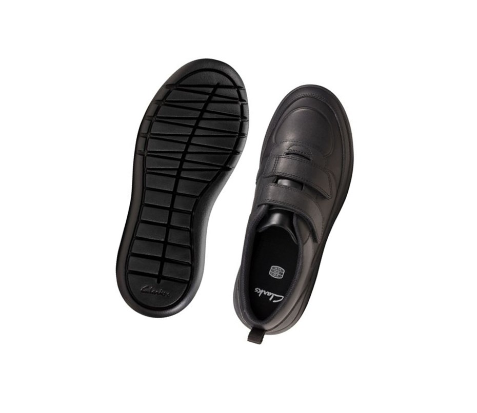 Clarks Scape Flare Leder Schulschuhe Mädchen Schwarz | GAFR82907