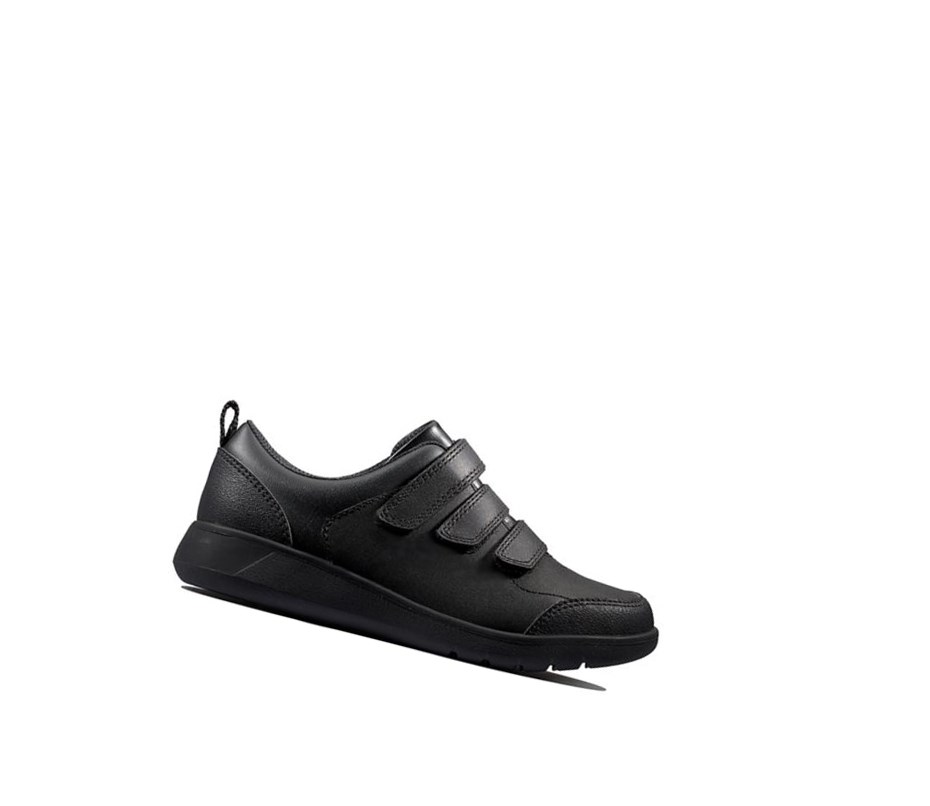 Clarks Scape Sky Leder Schulschuhe Mädchen Schwarz | BAVT89321