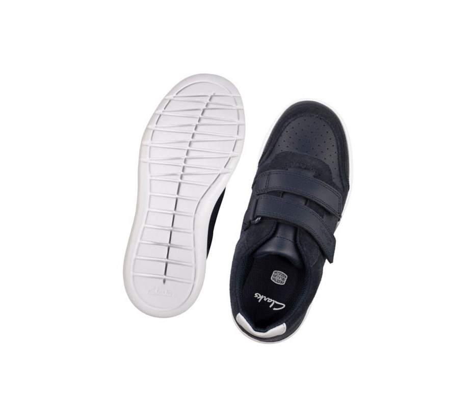 Clarks Scape Spirit Leder Sneakers Mädchen Navy | POFK95160