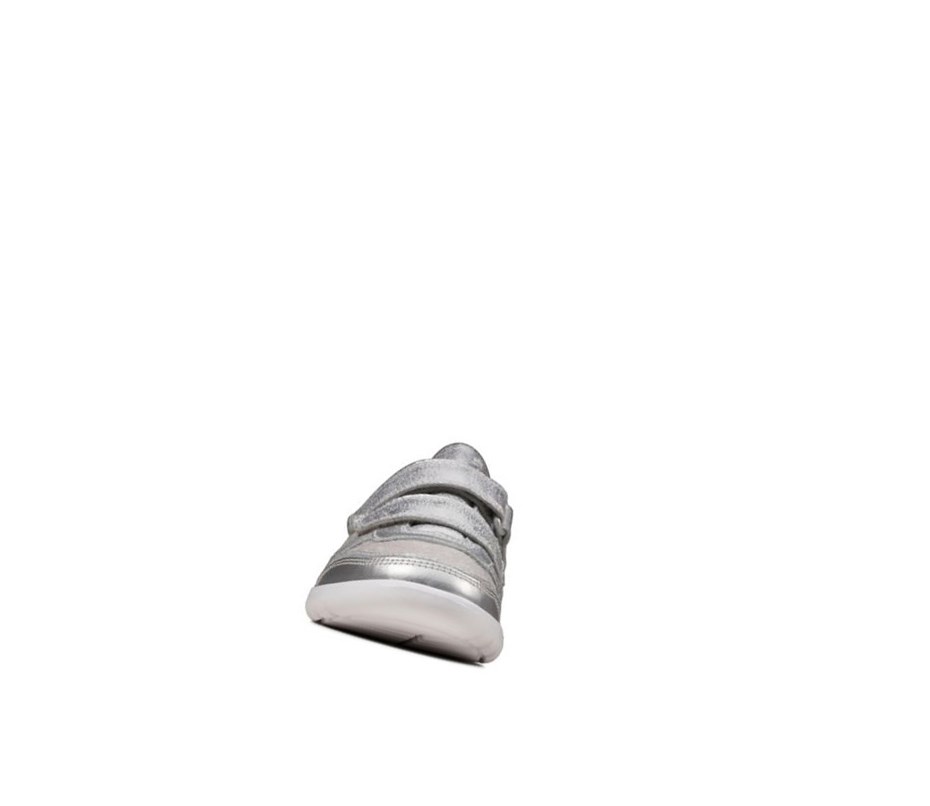 Clarks Scape Spirit Leder Sneakers Mädchen Silber Metal | SWUT91457