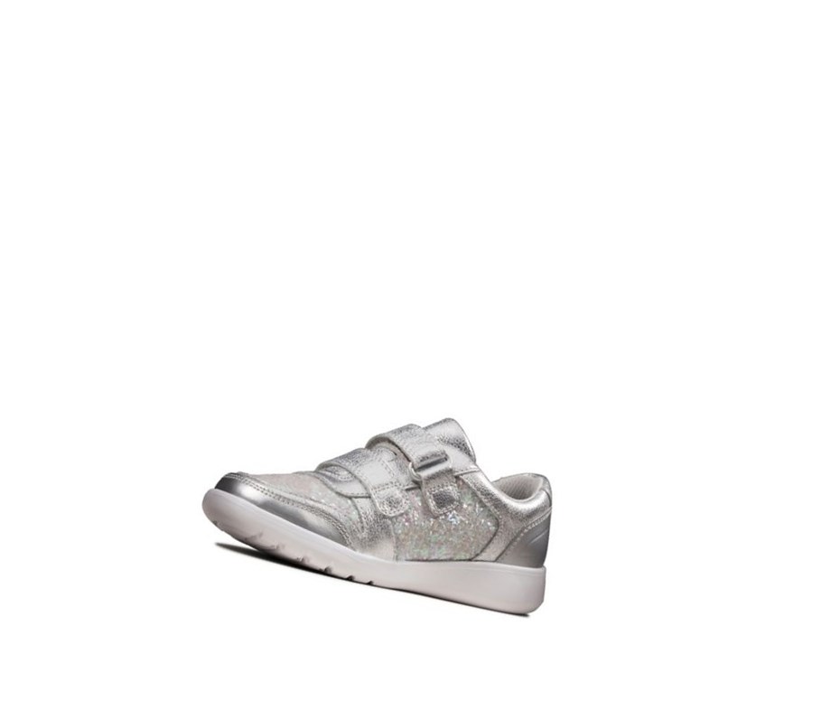 Clarks Scape Spirit Leder Sneakers Mädchen Silber Metal | SWUT91457