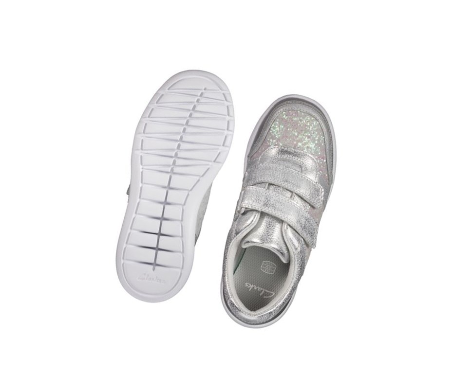 Clarks Scape Spirit Leder Sneakers Mädchen Silber Metal | SWUT91457