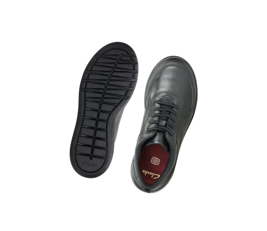 Clarks Scape Street Leder Schulschuhe Jungen Schwarz | FQZN91352