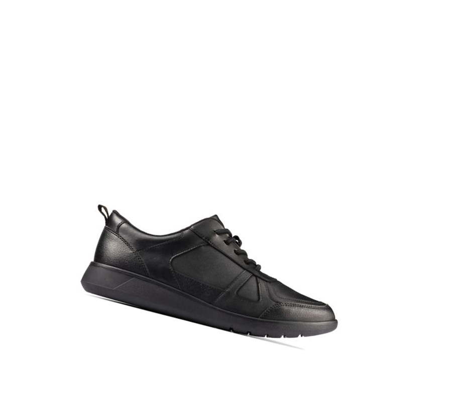 Clarks Scape Track Leder Schulschuhe Mädchen Schwarz | TAWR67824