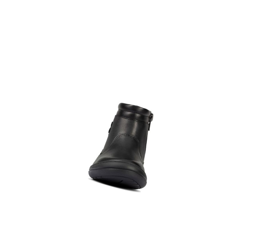 Clarks Scooter Go Gore-tex Leder Schulschuhe Mädchen Schwarz | FOSG19438