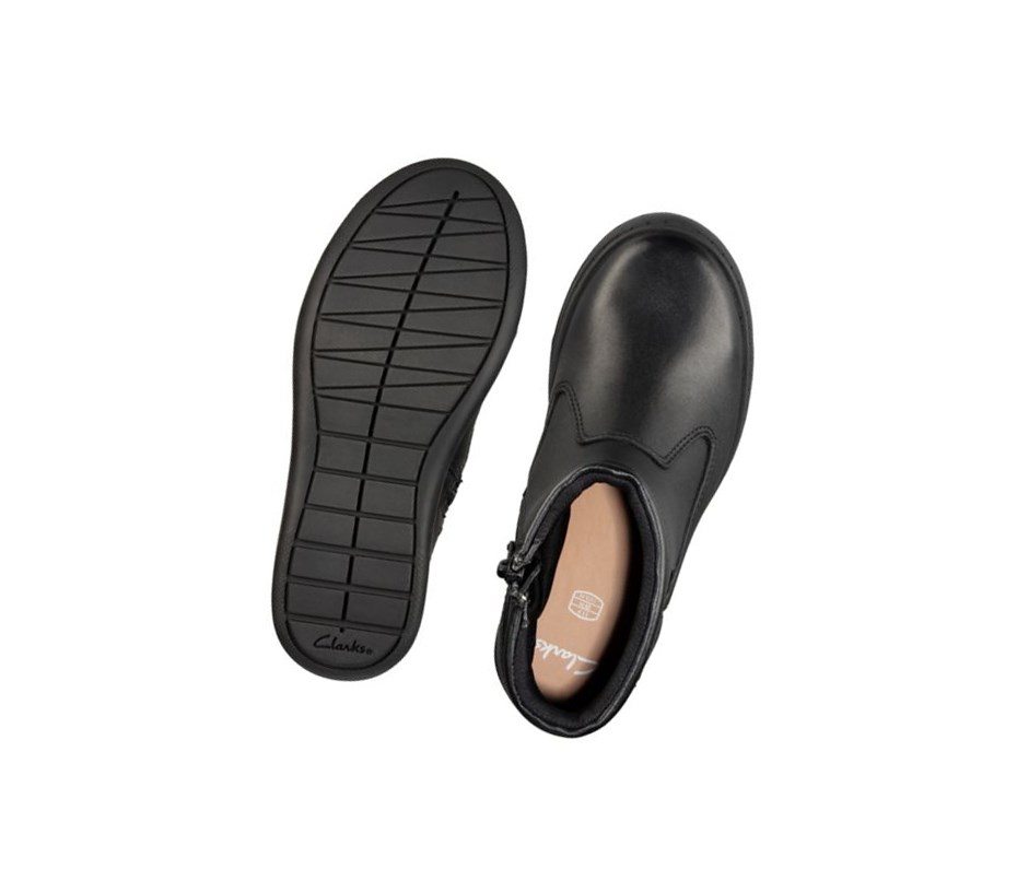 Clarks Scooter Go Gore-tex Leder Schulschuhe Mädchen Schwarz | FOSG19438