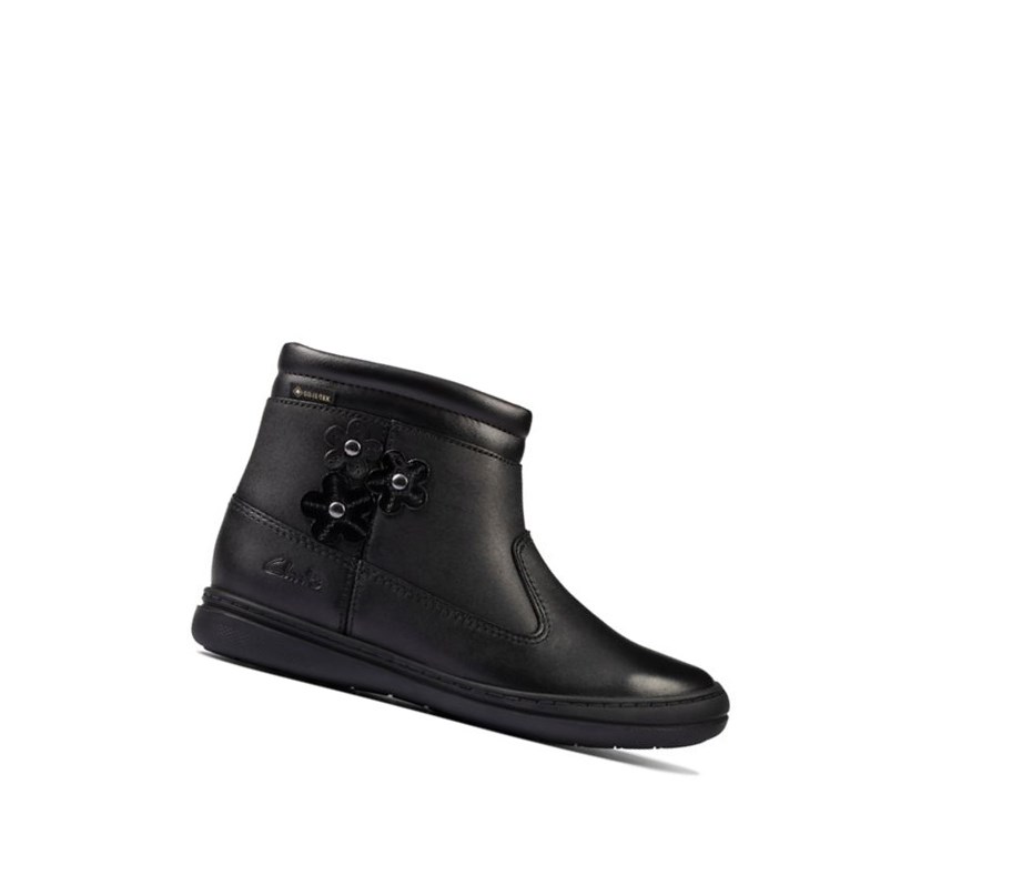 Clarks Scooter Go Gore-tex Leder Schulschuhe Mädchen Schwarz | FOSG19438