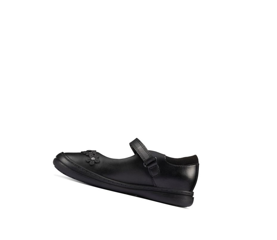 Clarks Scooter Jump Leder Mary Jane Schuhe Mädchen Schwarz | WYHR52714
