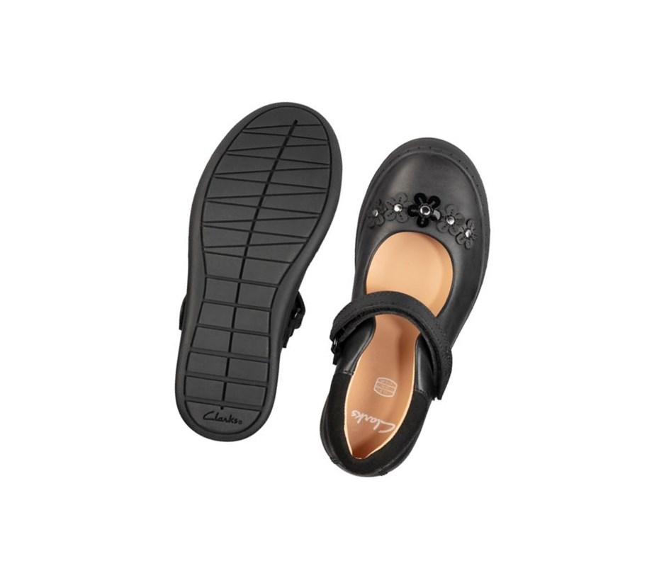 Clarks Scooter Jump Leder Mary Jane Schuhe Mädchen Schwarz | WYHR52714