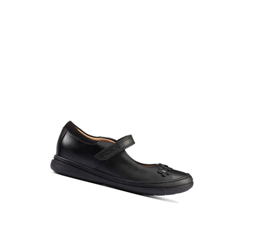 Clarks Scooter Jump Leder Mary Jane Schuhe Mädchen Schwarz | WYHR52714