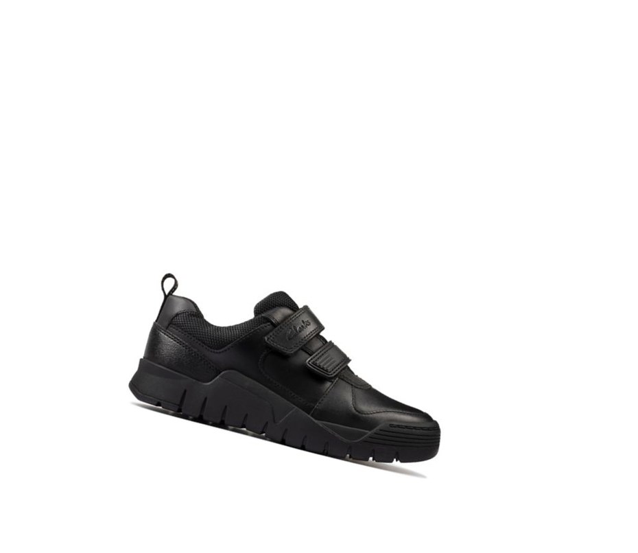 Clarks Scooter Speed Leder Schulschuhe Jungen Schwarz | NUXI17069