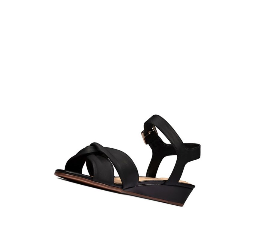Clarks Sense Riemen Leder Keilabsatz Sandalen Damen Schwarz | OHVU78465