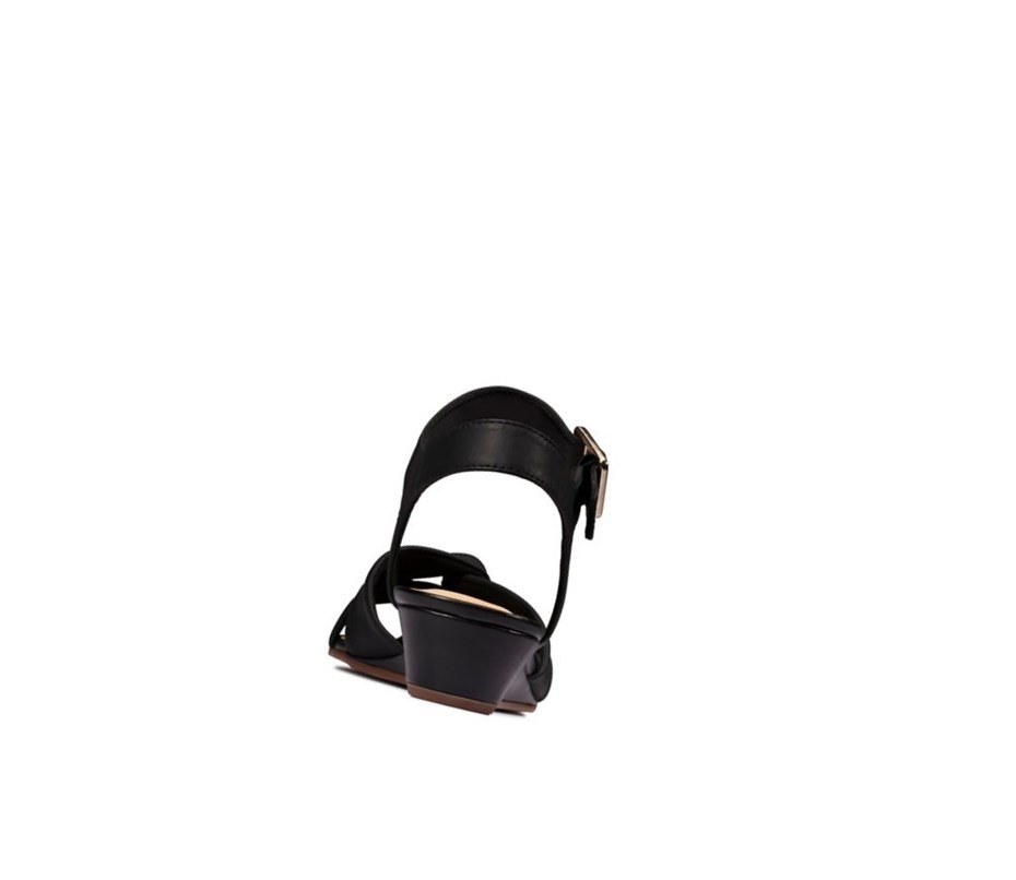 Clarks Sense Riemen Leder Keilabsatz Sandalen Damen Schwarz | OHVU78465