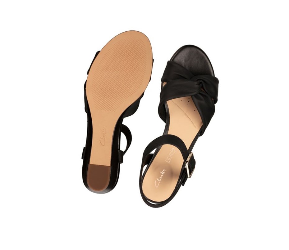 Clarks Sense Riemen Leder Keilabsatz Sandalen Damen Schwarz | OHVU78465
