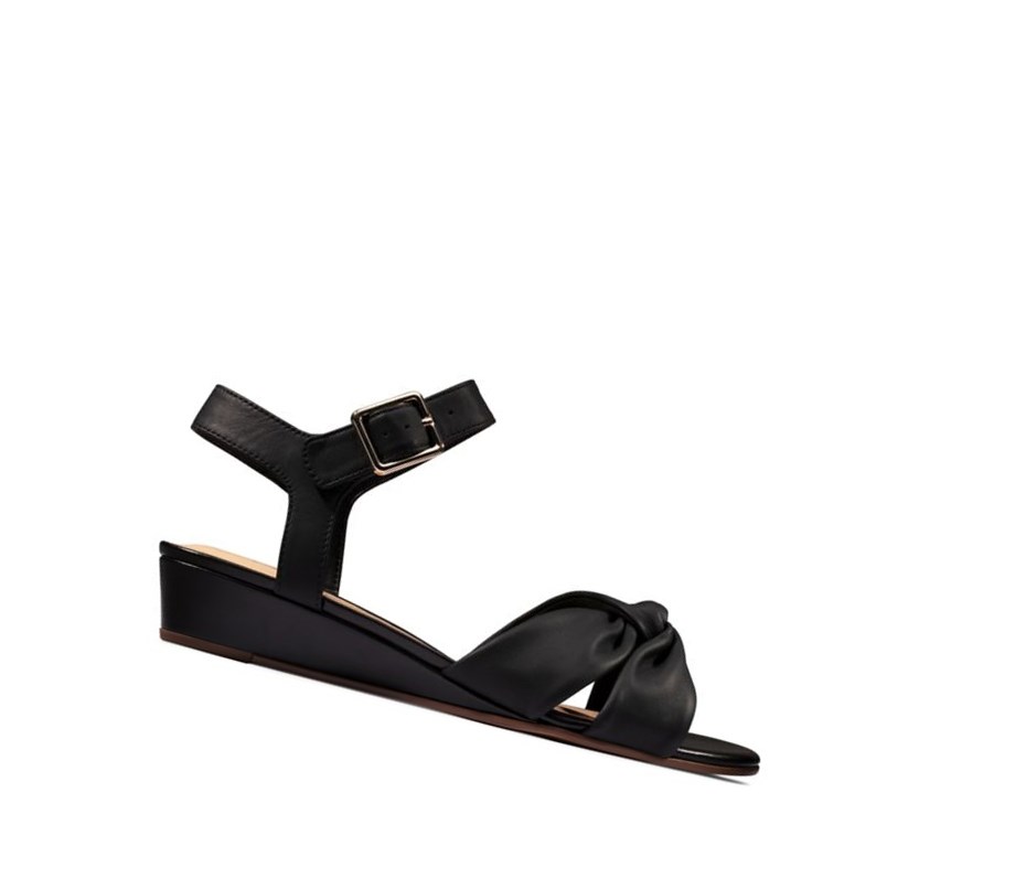 Clarks Sense Riemen Leder Keilabsatz Sandalen Damen Schwarz | OHVU78465