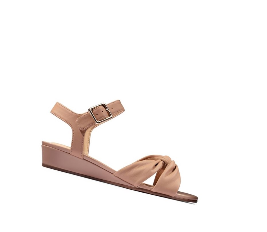 Clarks Sense Riemen Leder Keilabsatz Sandalen Damen Hautfarbe | VKWU40967