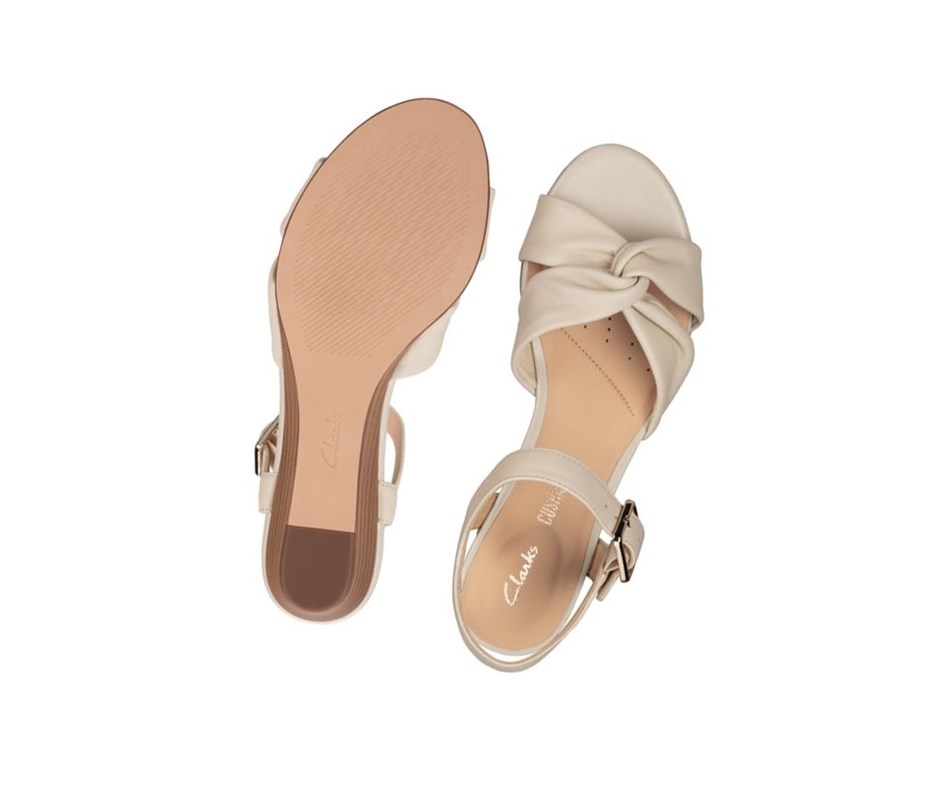 Clarks Sense Riemen Leder Keilabsatz Sandalen Damen Weiß | XMOT23904