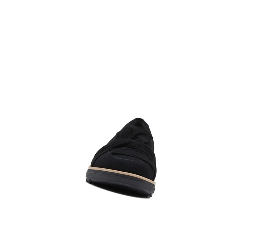 Clarks Sharon Dasher Wildleder Weite Fit Slip On Schuhe Damen Schwarz | AOJZ80439
