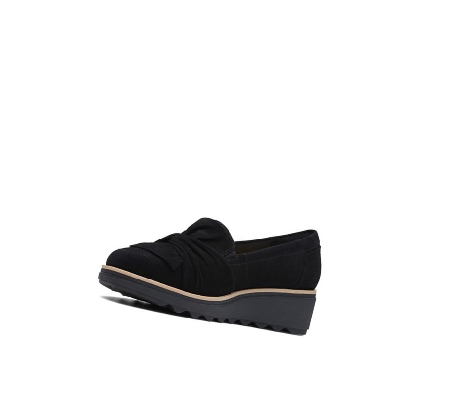 Clarks Sharon Dasher Wildleder Weite Fit Slip On Schuhe Damen Schwarz | AOJZ80439