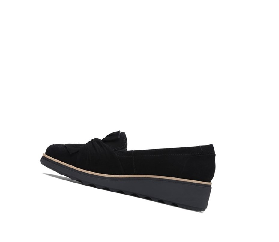 Clarks Sharon Dasher Wildleder Weite Fit Slip On Schuhe Damen Schwarz | AOJZ80439