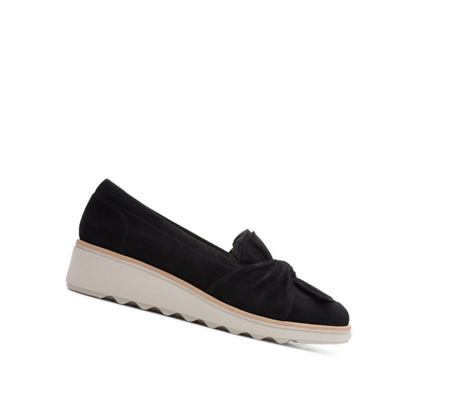 Clarks Sharon Dasher Wildleder Weite Fit Loafers Damen Schwarz | CAYI79340