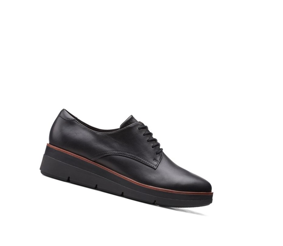 Clarks Shaylin Spitze Leder Lederschuhe Damen Schwarz | LUWM13258