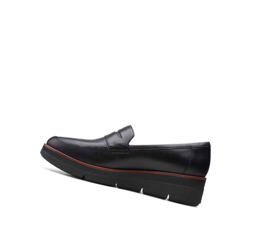 Clarks Shaylin Step Leder Slip On Schuhe Damen Schwarz | QRPB49026
