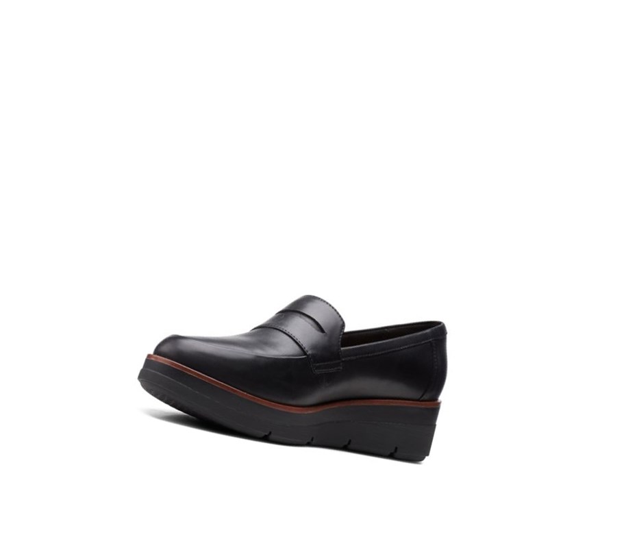 Clarks Shaylin Step Leder Weite Fit Slip On Schuhe Damen Schwarz | DIJL87439