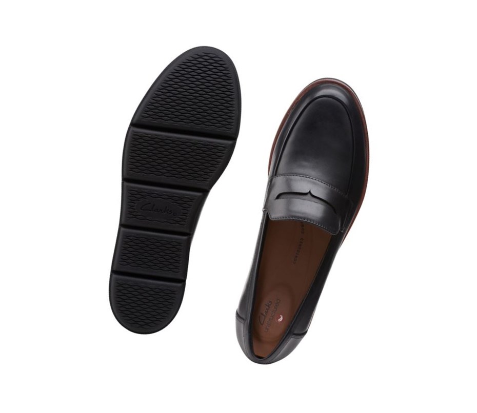 Clarks Shaylin Step Leder Weite Fit Slip On Schuhe Damen Schwarz | DIJL87439