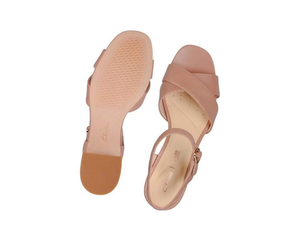 Clarks Sheer 35 Riemen Leder Sandalen Absatz Damen Hautfarbe | JEIN90628