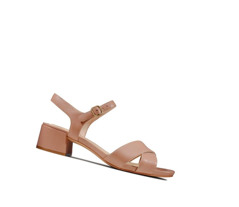 Clarks Sheer 35 Riemen Leder Sandalen Absatz Damen Hautfarbe | JEIN90628