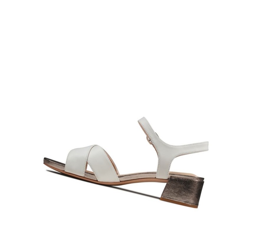 Clarks Sheer 35 Riemen Leder Sandalen Absatz Damen Weiß | OPXM01743