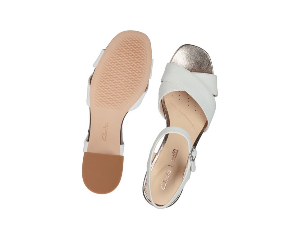 Clarks Sheer 35 Riemen Leder Sandalen Absatz Damen Weiß | OPXM01743