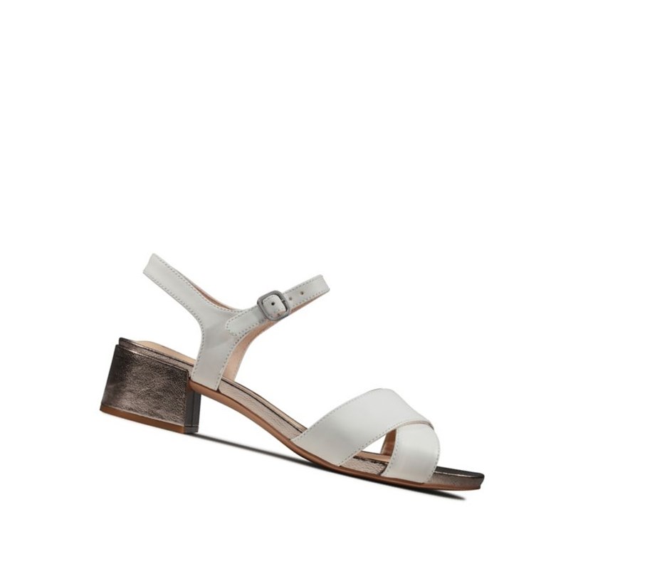 Clarks Sheer 35 Riemen Leder Sandalen Absatz Damen Weiß | OPXM01743