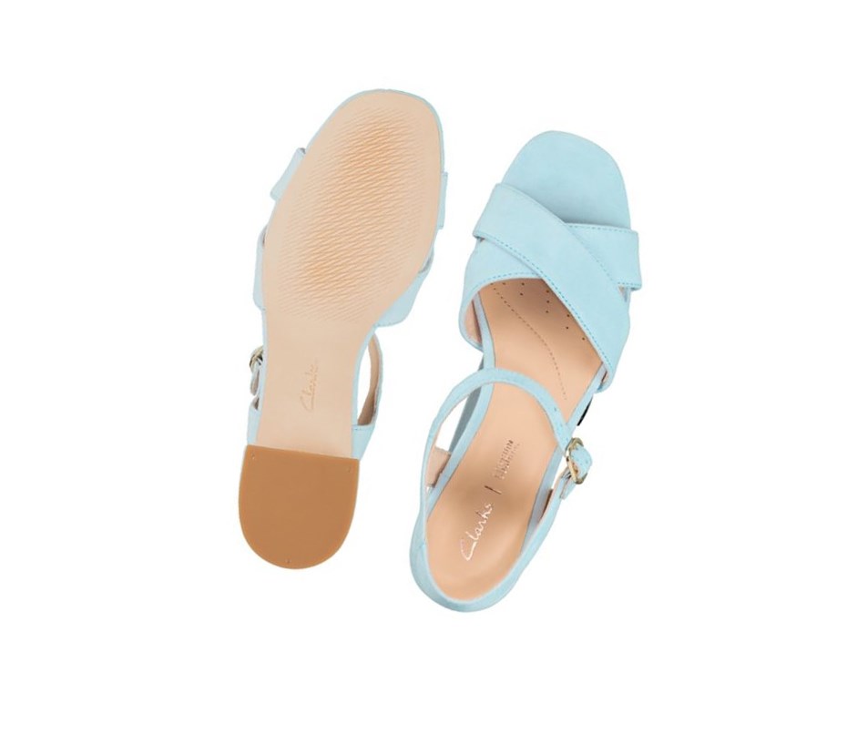 Clarks Sheer 35 Riemen Wildleder Sandalen Absatz Damen Hellblau | XENQ72930