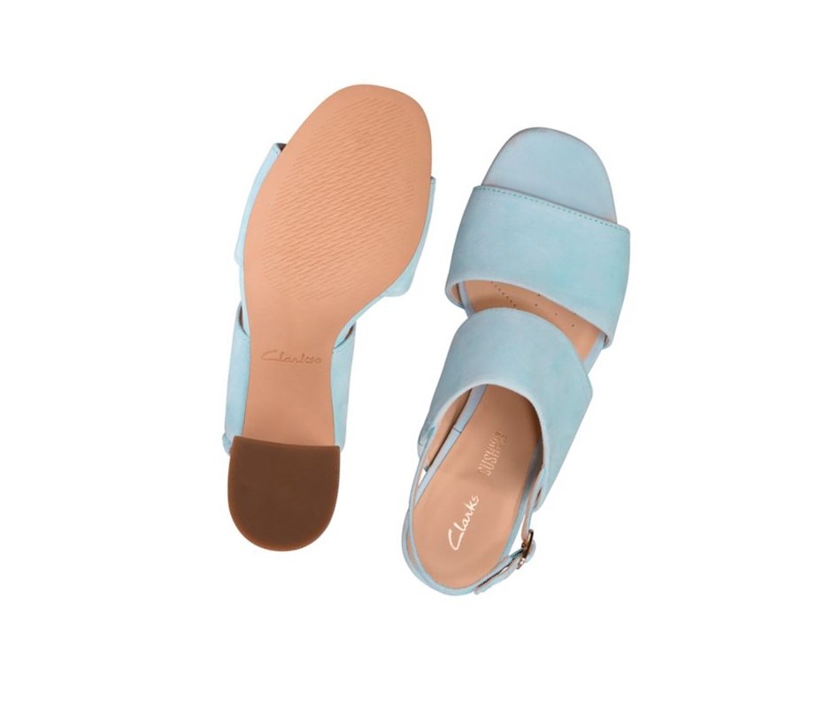 Clarks Sheer 55 Sling Wildleder Sandalen Absatz Damen Hellblau | KWEG64813