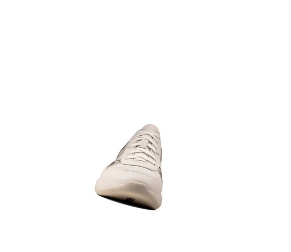 Clarks Sift Spitze Leder Lässige Turnschuhe Damen Grau Schlangenoptik | RYIP38294