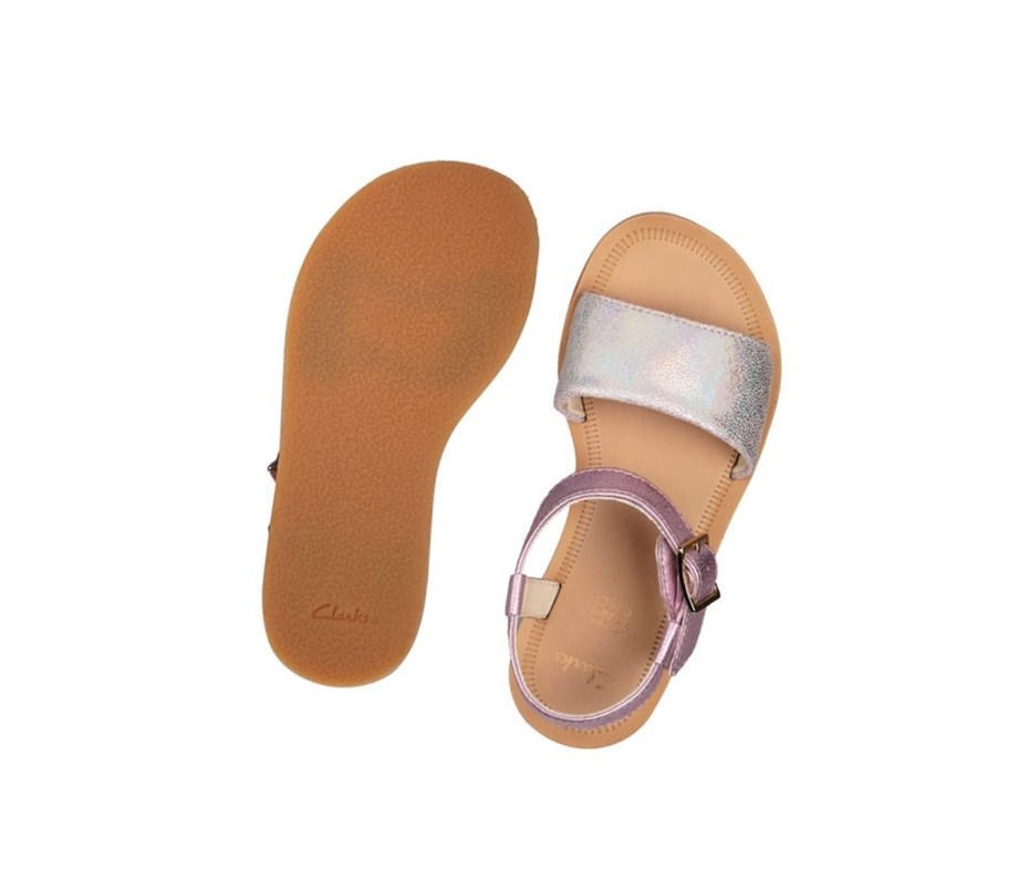 Clarks Skylark Hope Leder Lässige Sandalen Mädchen Rosa Metal | EHKI29137
