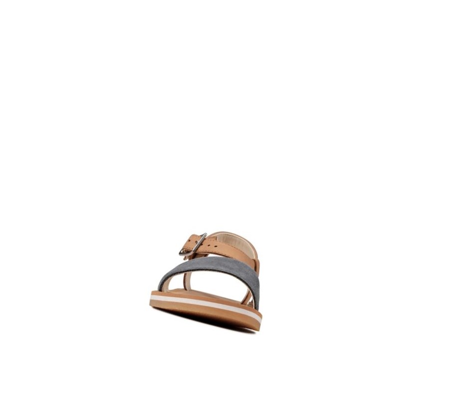 Clarks Skylark Hope Leder Lässige Sandalen Mädchen Tiefesblau Braun | LGWH45903