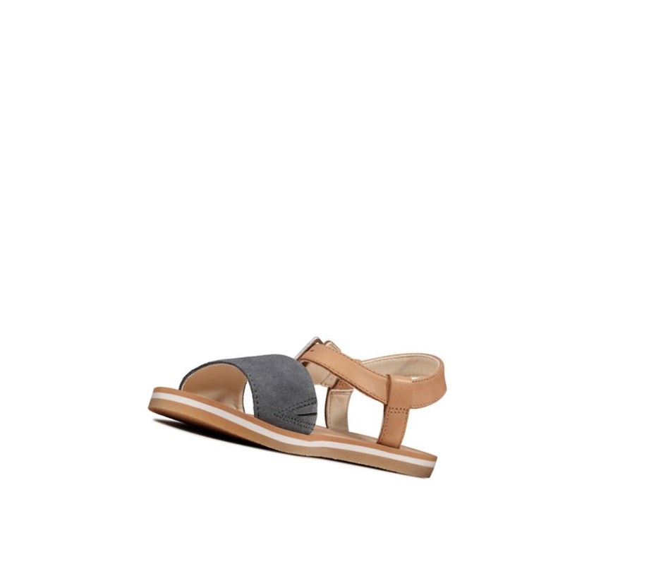 Clarks Skylark Hope Leder Lässige Sandalen Mädchen Tiefesblau Braun | LGWH45903