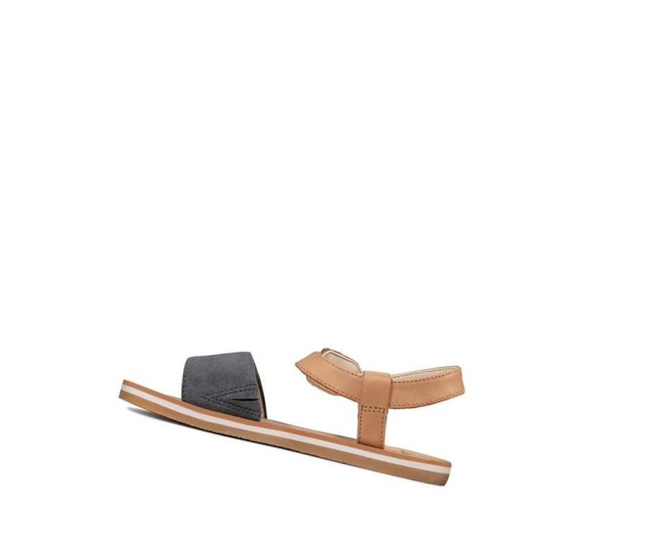 Clarks Skylark Hope Leder Lässige Sandalen Mädchen Tiefesblau Braun | LGWH45903